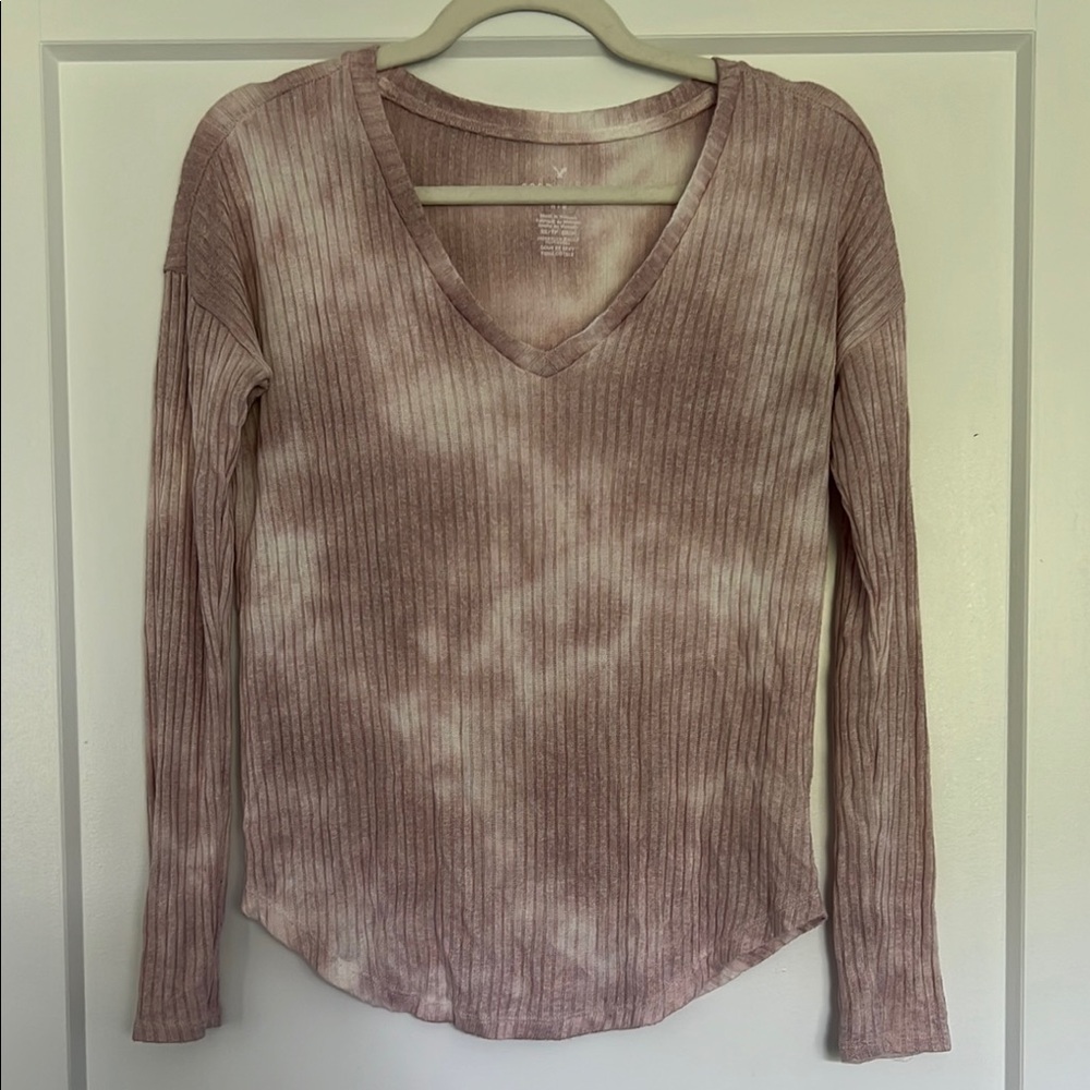 American Eagle Outfitters Ribbed Long Sleeve Blouse Brown Tan